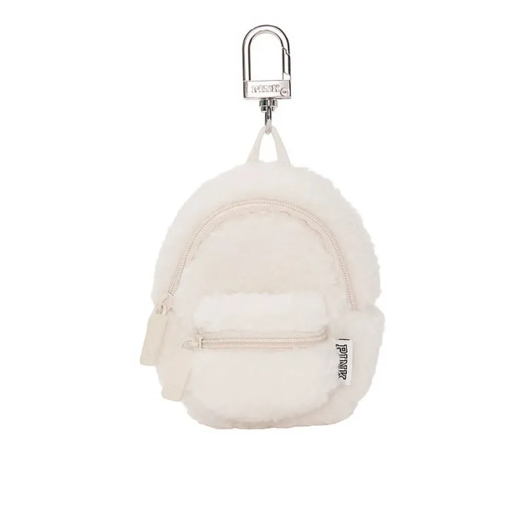 NFT NWT! VS PINK Winter White Teddy Mini Backpack Keychain Charm